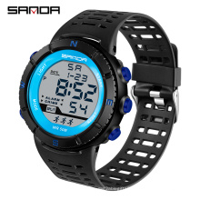 SANDA 386 Designer sport watch for men resin strap luminous alarm water resistant sport boys digital led watch